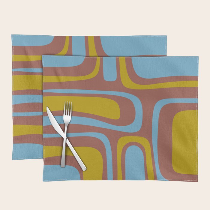 Mid-Century Modern Abstract Palm Springs Eclectic Pattern in Brown Blue Chartreuse Placemat Gallery Image 1