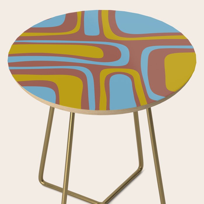 Mid-Century Modern Abstract Palm Springs Eclectic Pattern in Brown Blue Chartreuse Side Table Gallery Image 2