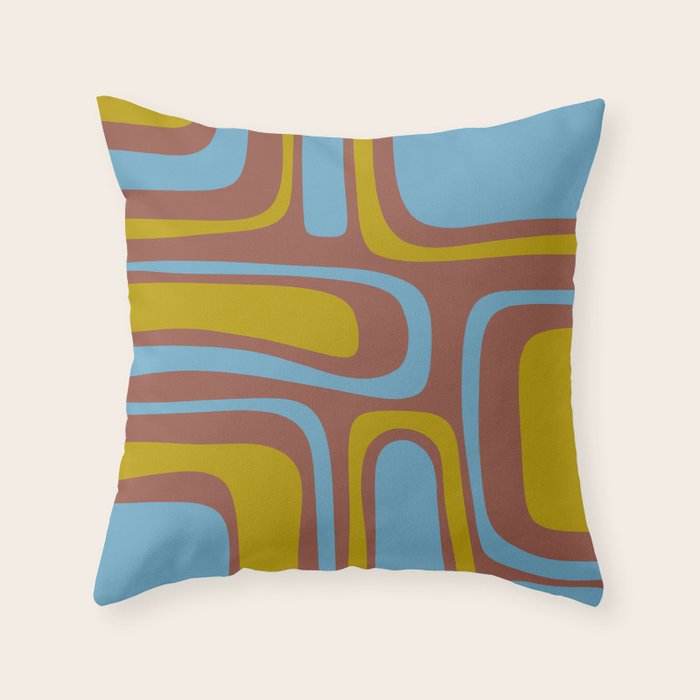 Mid-Century Modern Abstract Palm Springs Eclectic Pattern in Brown Blue Chartreuse Throw Pillow Gallery Image 6