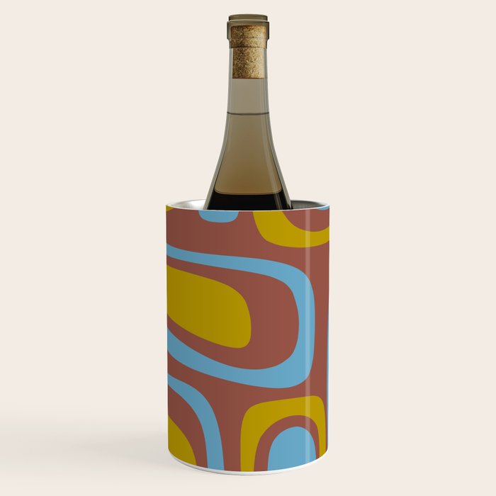 Mid-Century Modern Abstract Palm Springs Eclectic Pattern in Brown Blue Chartreuse Wine Chiller Gallery Image 1