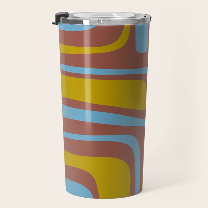 Mid-Century Modern Abstract Palm Springs Eclectic Pattern in Brown Blue Chartreuse Travel Mug Gallery Image 3