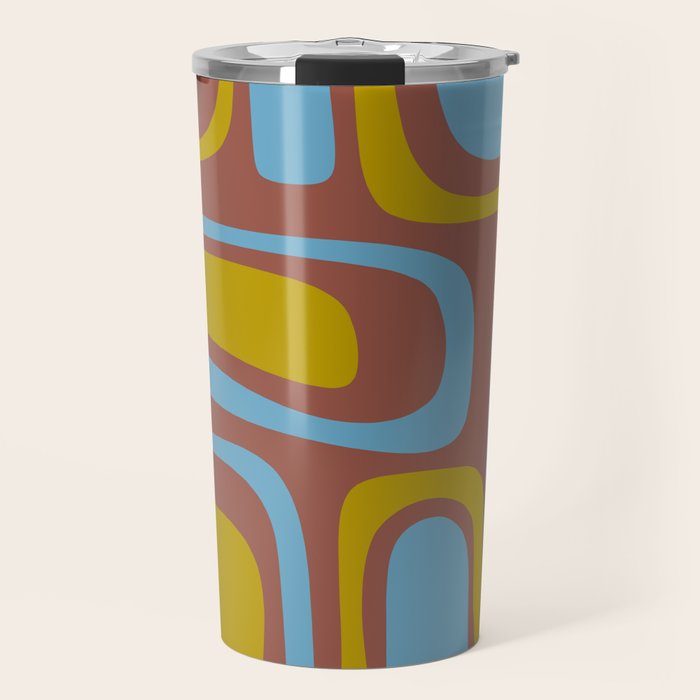 Mid-Century Modern Abstract Palm Springs Eclectic Pattern in Brown Blue Chartreuse Travel Mug Gallery Image 1