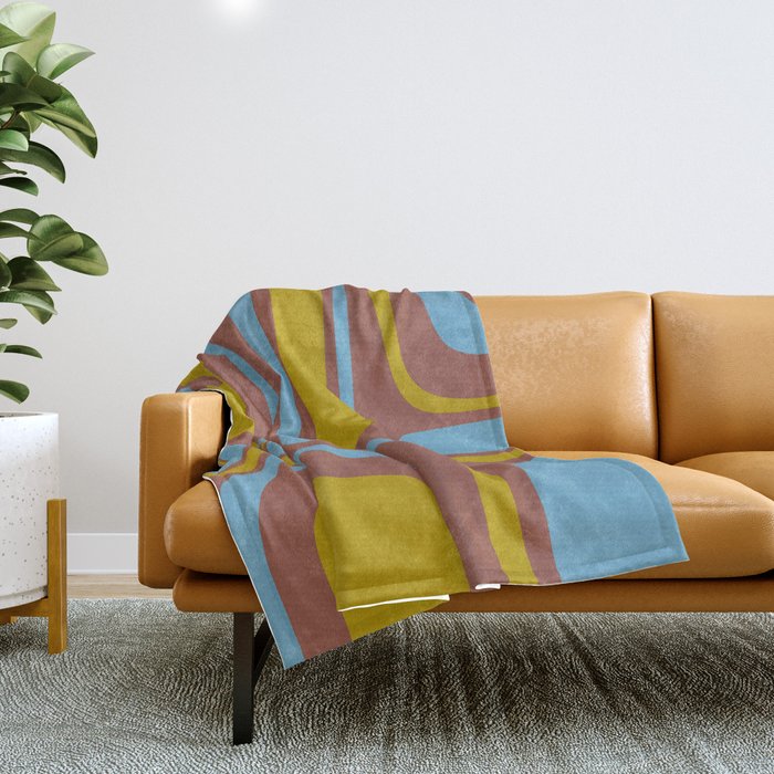 Mid-Century Modern Abstract Palm Springs Eclectic Pattern in Brown Blue Chartreuse Throw Blanket Gallery Image 1