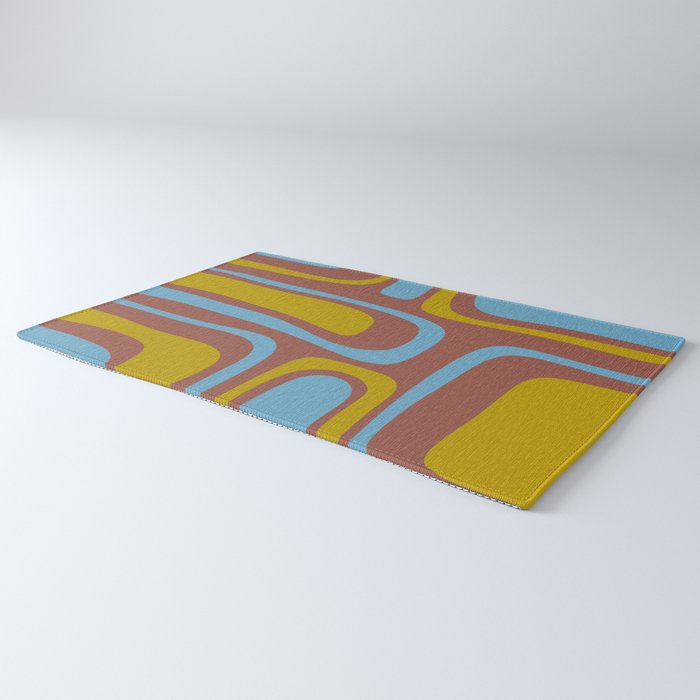 Mid-Century Modern Abstract Palm Springs Eclectic Pattern in Brown Blue Chartreuse Rug Gallery Image 3