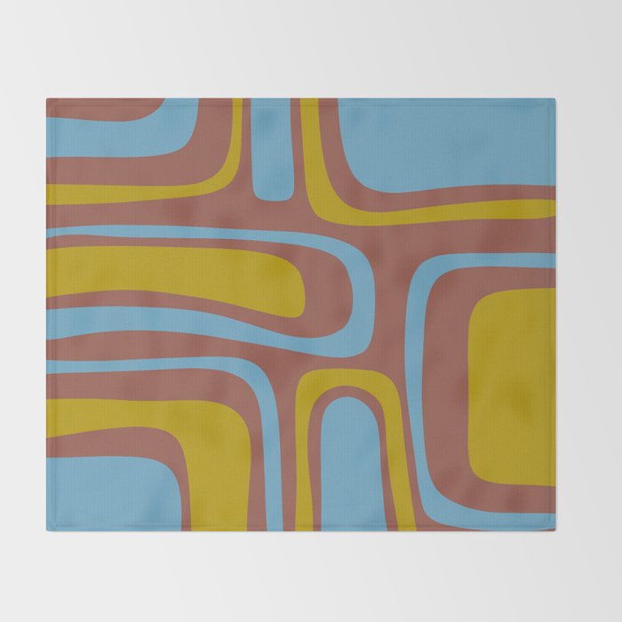 Mid-Century Modern Abstract Palm Springs Eclectic Pattern in Brown Blue Chartreuse Throw Blanket Gallery Image 2