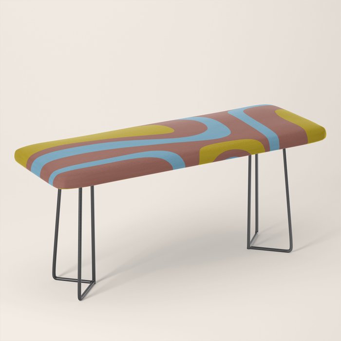 Mid-Century Modern Abstract Palm Springs Eclectic Pattern in Brown Blue Chartreuse Bench Gallery Image 1