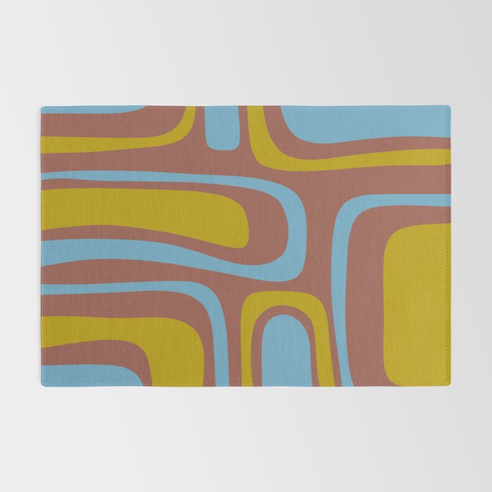 Mid-Century Modern Abstract Palm Springs Eclectic Pattern in Brown Blue Chartreuse Rug Gallery Image 2