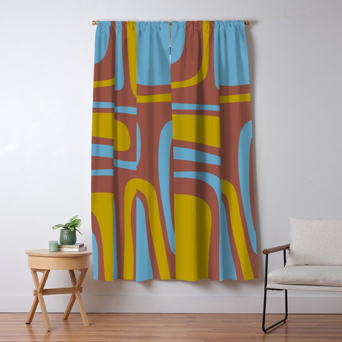 Mid-Century Modern Abstract Palm Springs Eclectic Pattern in Brown Blue Chartreuse Window Curtain Gallery Image 5