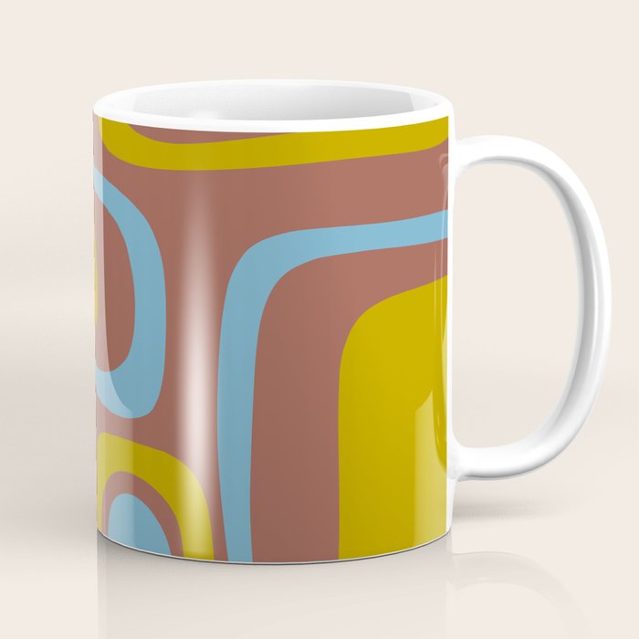 Mid-Century Modern Abstract Palm Springs Eclectic Pattern in Brown Blue Chartreuse Coffee Mug Gallery Image 1
