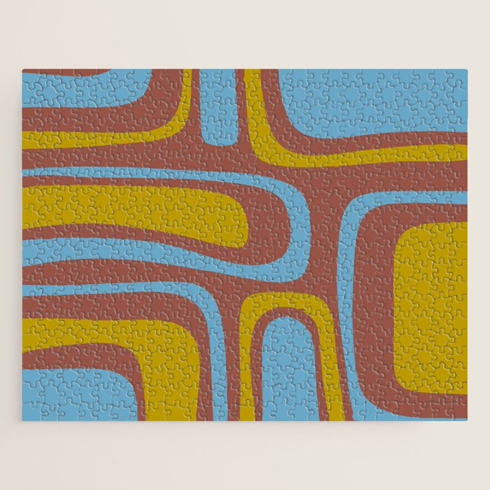 Mid-Century Modern Abstract Palm Springs Eclectic Pattern in Brown Blue Chartreuse Jigsaw Puzzle Gallery Image 1