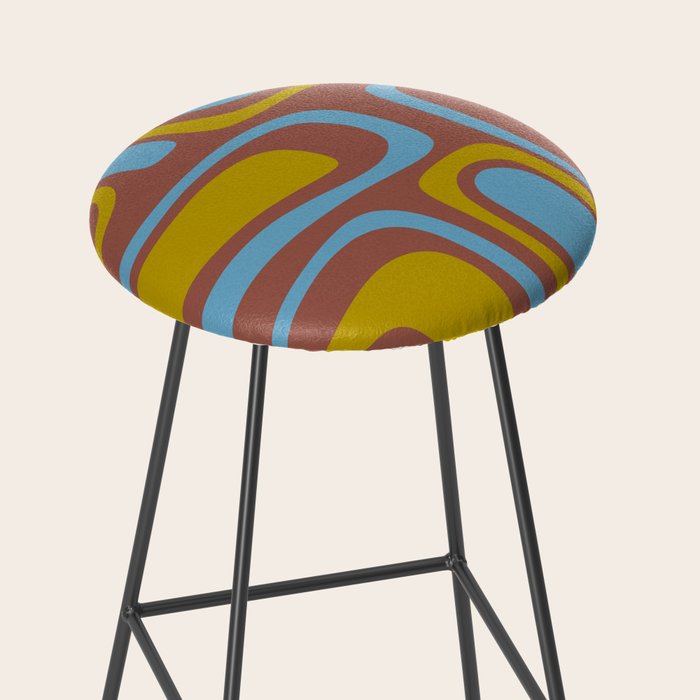 Mid-Century Modern Abstract Palm Springs Eclectic Pattern in Brown Blue Chartreuse Stool Gallery Image 2