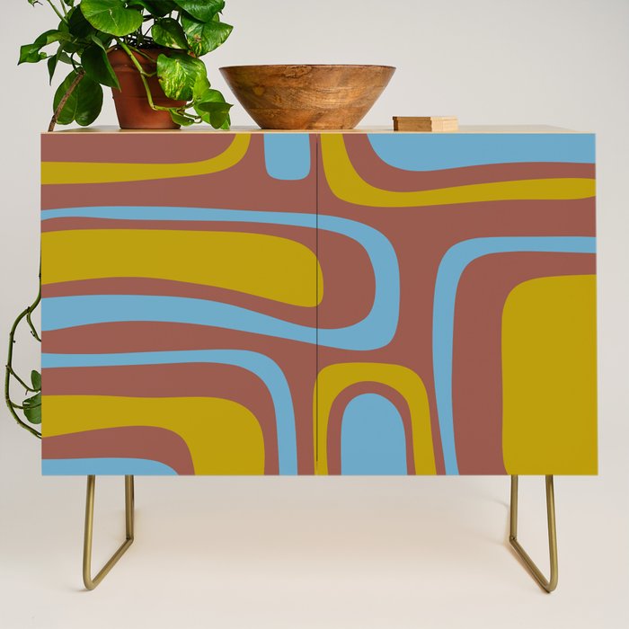 Mid-Century Modern Abstract Palm Springs Eclectic Pattern in Brown Blue Chartreuse Credenza Gallery Image 1