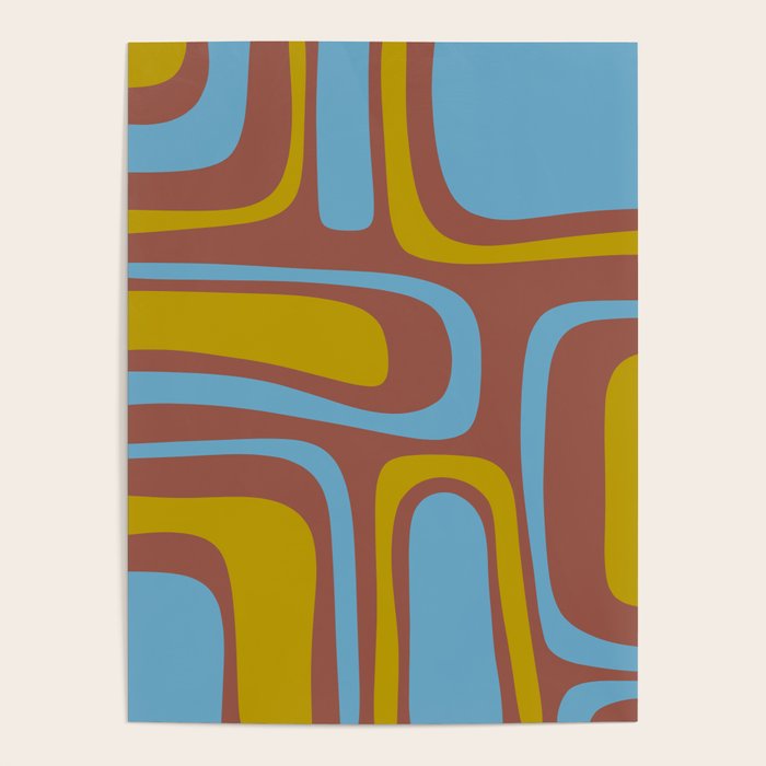 Mid-Century Modern Abstract Palm Springs Eclectic Pattern in Brown Blue Chartreuse Poster Gallery Image 1