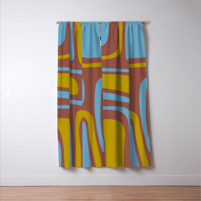 Mid-Century Modern Abstract Palm Springs Eclectic Pattern in Brown Blue Chartreuse Window Curtain Gallery Image 3