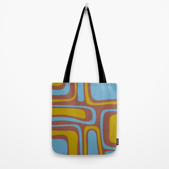 Mid-Century Modern Abstract Palm Springs Eclectic Pattern in Brown Blue Chartreuse Tote Bag Gallery Image 2
