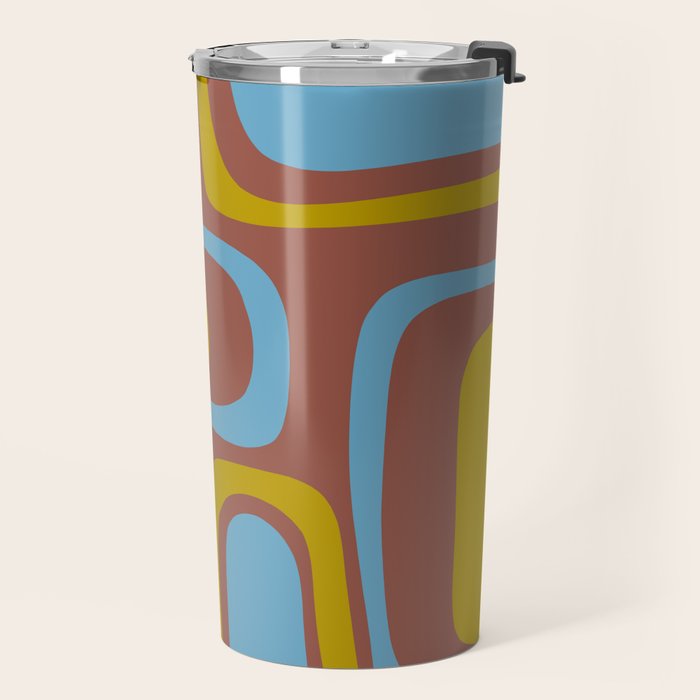 Mid-Century Modern Abstract Palm Springs Eclectic Pattern in Brown Blue Chartreuse Travel Mug Gallery Image 2