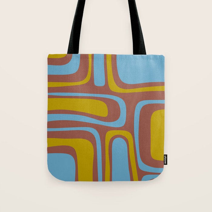 Mid-Century Modern Abstract Palm Springs Eclectic Pattern in Brown Blue Chartreuse Tote Bag Gallery Image 1