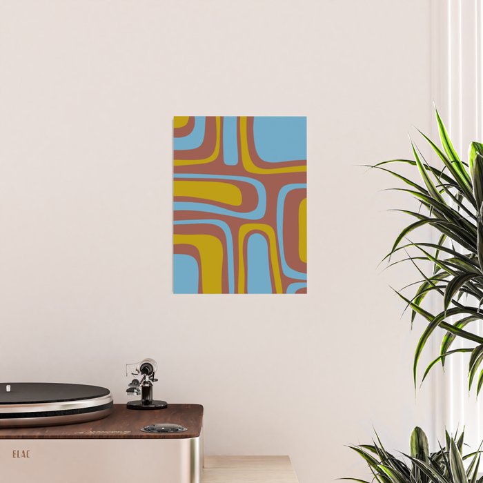 Mid-Century Modern Abstract Palm Springs Eclectic Pattern in Brown Blue Chartreuse Poster Gallery Image 2