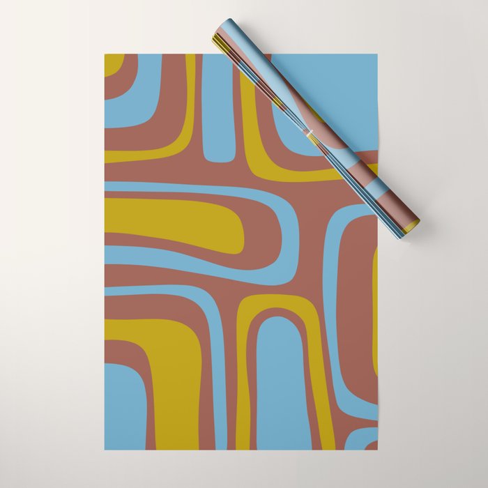 Mid-Century Modern Abstract Palm Springs Eclectic Pattern in Brown Blue Chartreuse Wrapping Paper Gallery Image 1