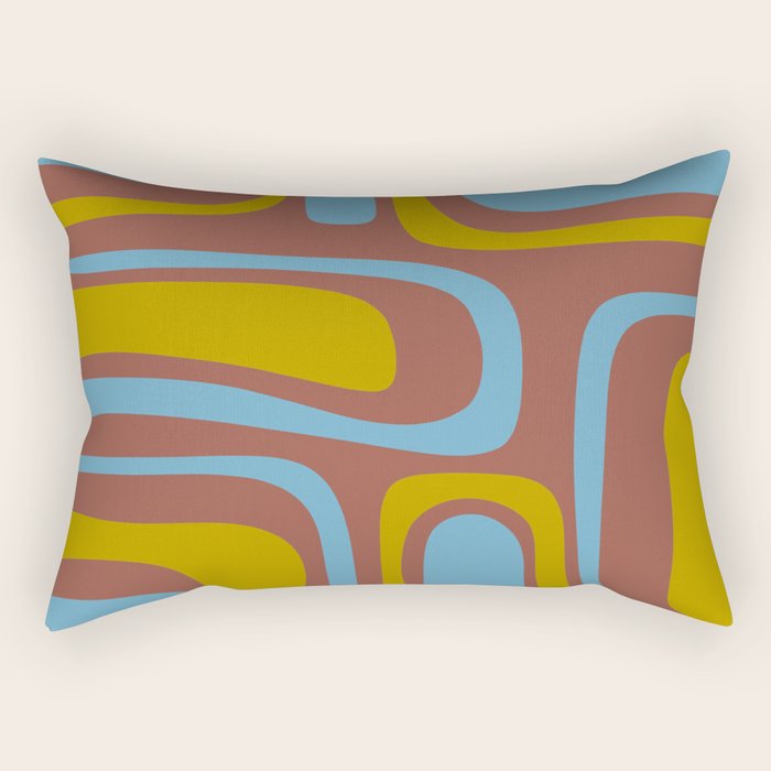 Mid-Century Modern Abstract Palm Springs Eclectic Pattern in Brown Blue Chartreuse Rectangular Pillow Gallery Image 2
