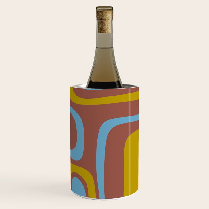 Mid-Century Modern Abstract Palm Springs Eclectic Pattern in Brown Blue Chartreuse Wine Chiller Gallery Image 3
