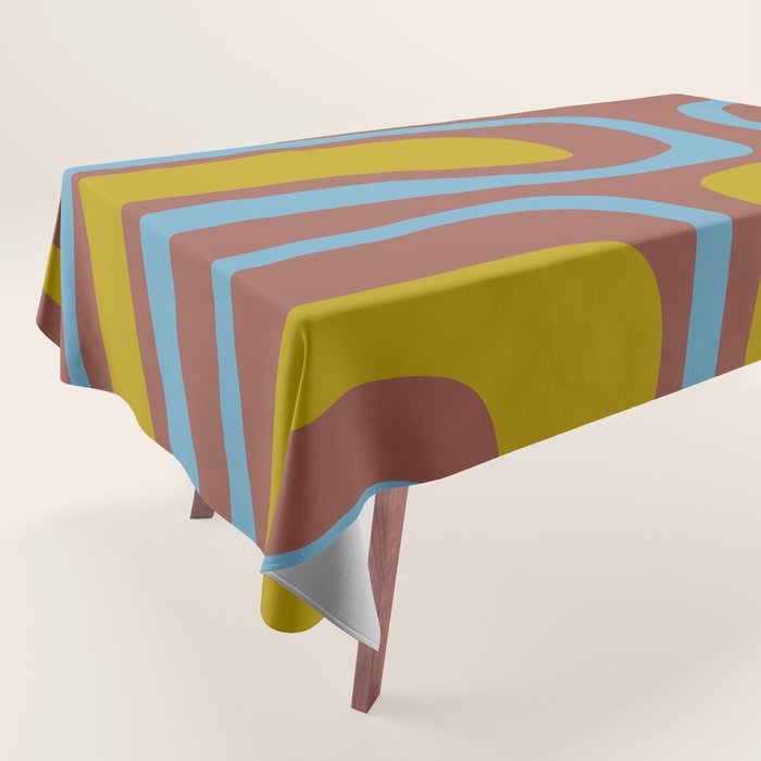 Mid-Century Modern Abstract Palm Springs Eclectic Pattern in Brown Blue Chartreuse Tablecloth Gallery Image 1