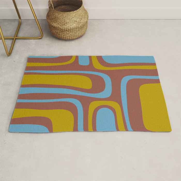 Mid-Century Modern Abstract Palm Springs Eclectic Pattern in Brown Blue Chartreuse Rug Gallery Image 1