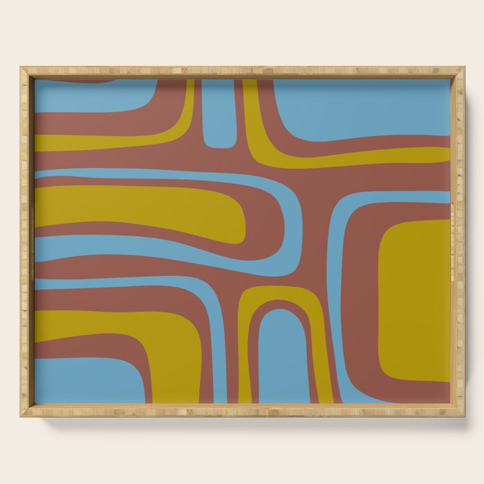 Mid-Century Modern Abstract Palm Springs Eclectic Pattern in Brown Blue Chartreuse Serving Tray Gallery Image 1