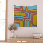 Mid-Century Modern Abstract Palm Springs Eclectic Pattern in Brown Blue Chartreuse Wall Tapestry Gallery Image 2