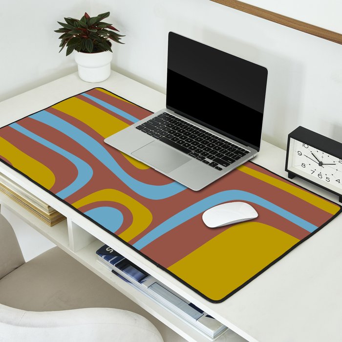 Mid-Century Modern Abstract Palm Springs Eclectic Pattern in Brown Blue Chartreuse Desk Mat Gallery Image 2