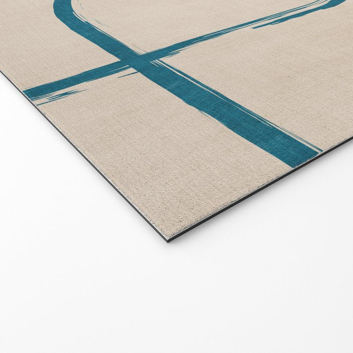 Teal Lines Light Beige Painting Minimalist Geometric Artwork Welcome Mat Gallery Image 2