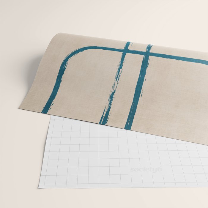 Teal Lines Light Beige Painting Minimalist Geometric Artwork Wrapping Paper Gallery Image 2