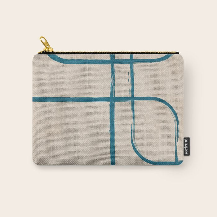 Teal Lines Light Beige Painting Minimalist Geometric Artwork Carry All Pouch Gallery Image 1