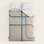 Teal Lines Light Beige Painting Minimalist Geometric Artwork Duvet Cover Gallery Image 6