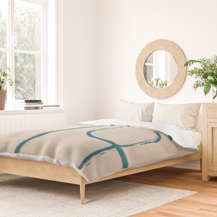 Teal Lines Light Beige Painting Minimalist Geometric Artwork Duvet Cover Gallery Image 2