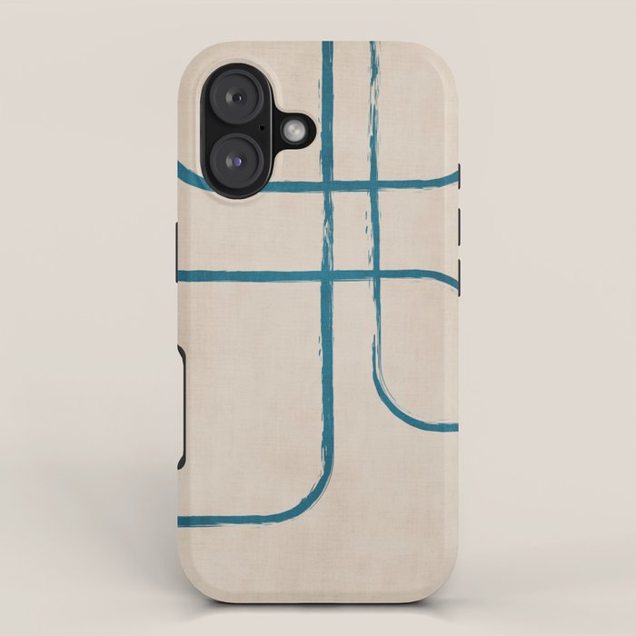Teal Lines Light Beige Painting Minimalist Geometric Artwork iPhone Case Gallery Image 1