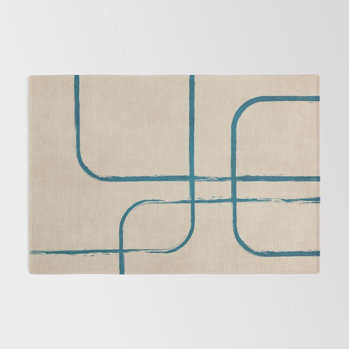 Teal Lines Light Beige Painting Minimalist Geometric Artwork Rug Gallery Image 2