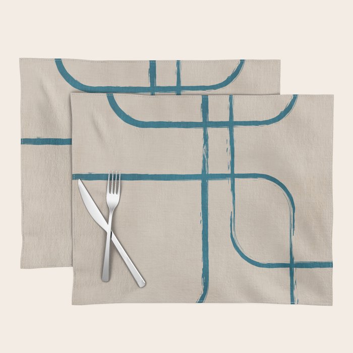 Teal Lines Light Beige Painting Minimalist Geometric Artwork Placemat Gallery Image 1