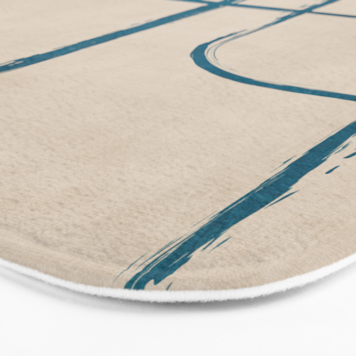Teal Lines Light Beige Painting Minimalist Geometric Artwork Bath Mat Gallery Image 3