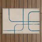 Teal Lines Light Beige Painting Minimalist Geometric Artwork Outdoor Rug Gallery Image 1