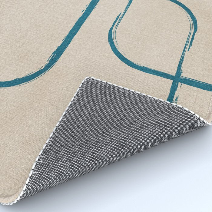 Teal Lines Light Beige Painting Minimalist Geometric Artwork Rug Gallery Image 4