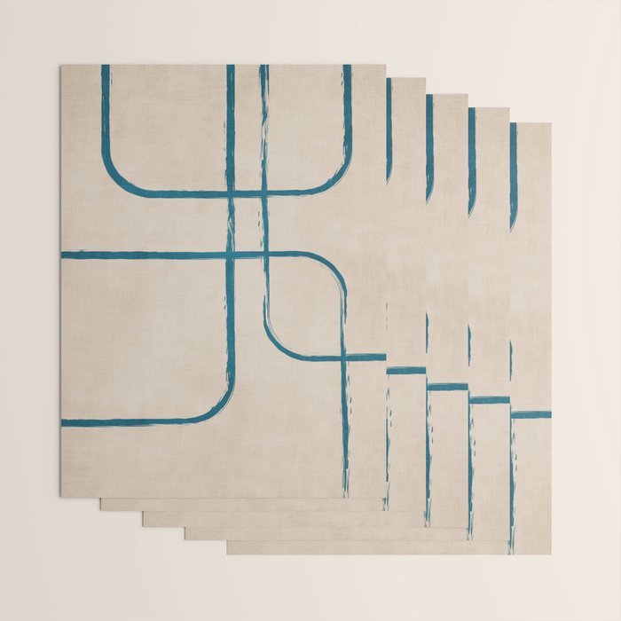 Teal Lines Light Beige Painting Minimalist Geometric Artwork Wrapping Paper Gallery Image 3