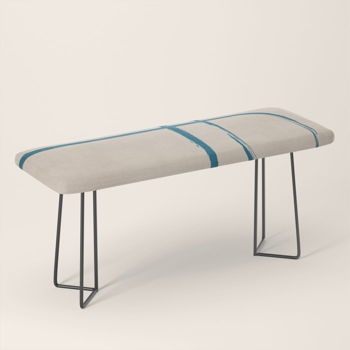 Teal Lines Light Beige Painting Minimalist Geometric Artwork Bench Gallery Image 1