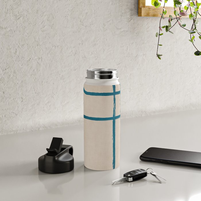 Teal Lines Light Beige Painting Minimalist Geometric Artwork Water Bottle Gallery Image 4