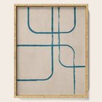 Teal Lines Light Beige Painting Minimalist Geometric Artwork Serving Tray Gallery Image 1