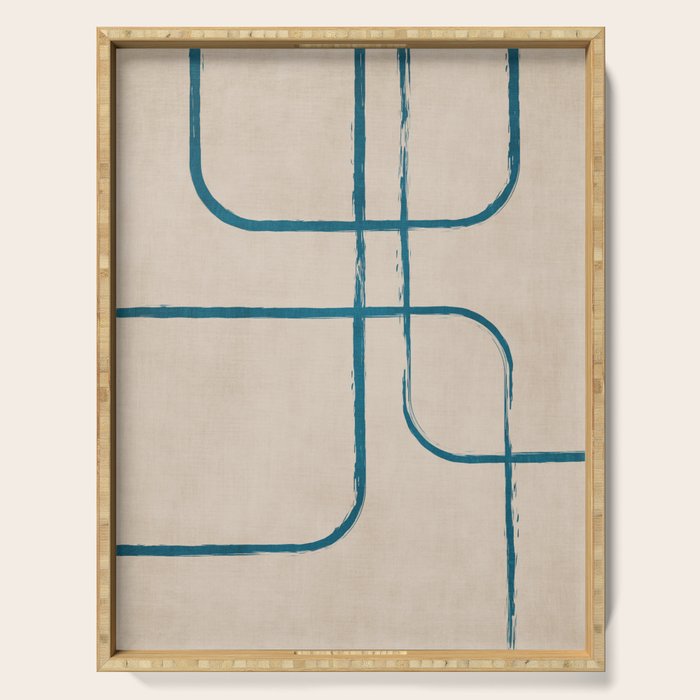 Teal Lines Light Beige Painting Minimalist Geometric Artwork Serving Tray Gallery Image 1