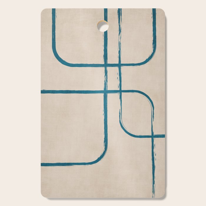 Teal Lines Light Beige Painting Minimalist Geometric Artwork Cutting Board Gallery Image 1