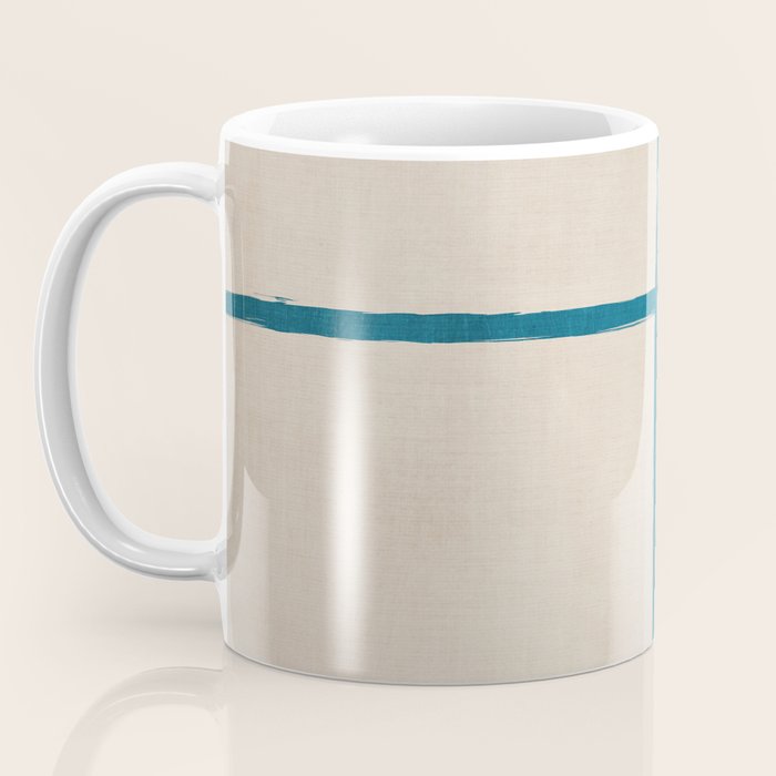 Teal Lines Light Beige Painting Minimalist Geometric Artwork Coffee Mug Gallery Image 3