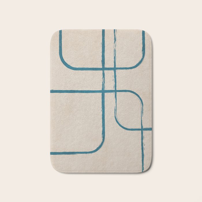 Teal Lines Light Beige Painting Minimalist Geometric Artwork Bath Mat Gallery Image 1