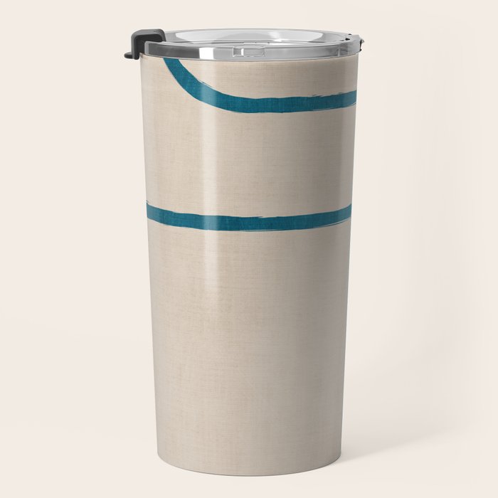 Teal Lines Light Beige Painting Minimalist Geometric Artwork Travel Mug Gallery Image 3